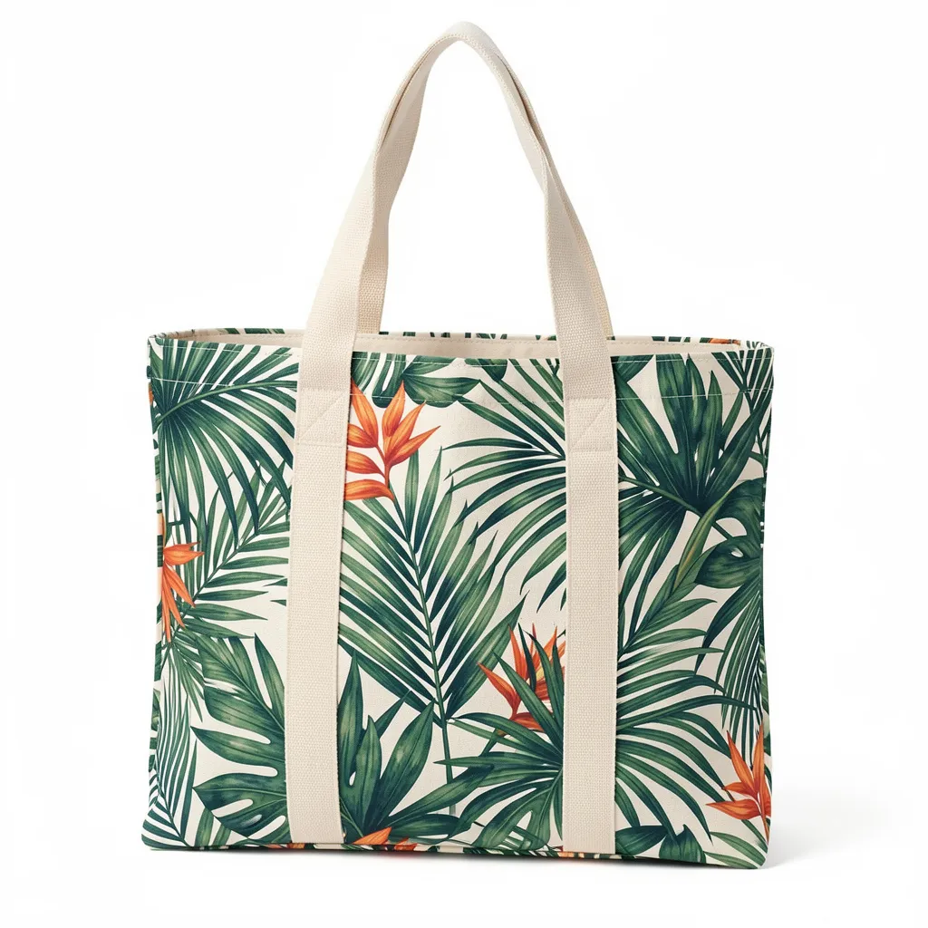 Tropiikkityylinen kangaskotti